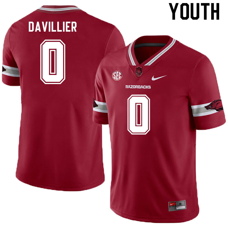 Youth #0 Nico Davillier Arkansas Razorback College Football Jerseys Stitched Sale-Alternate Cardinal - Click Image to Close